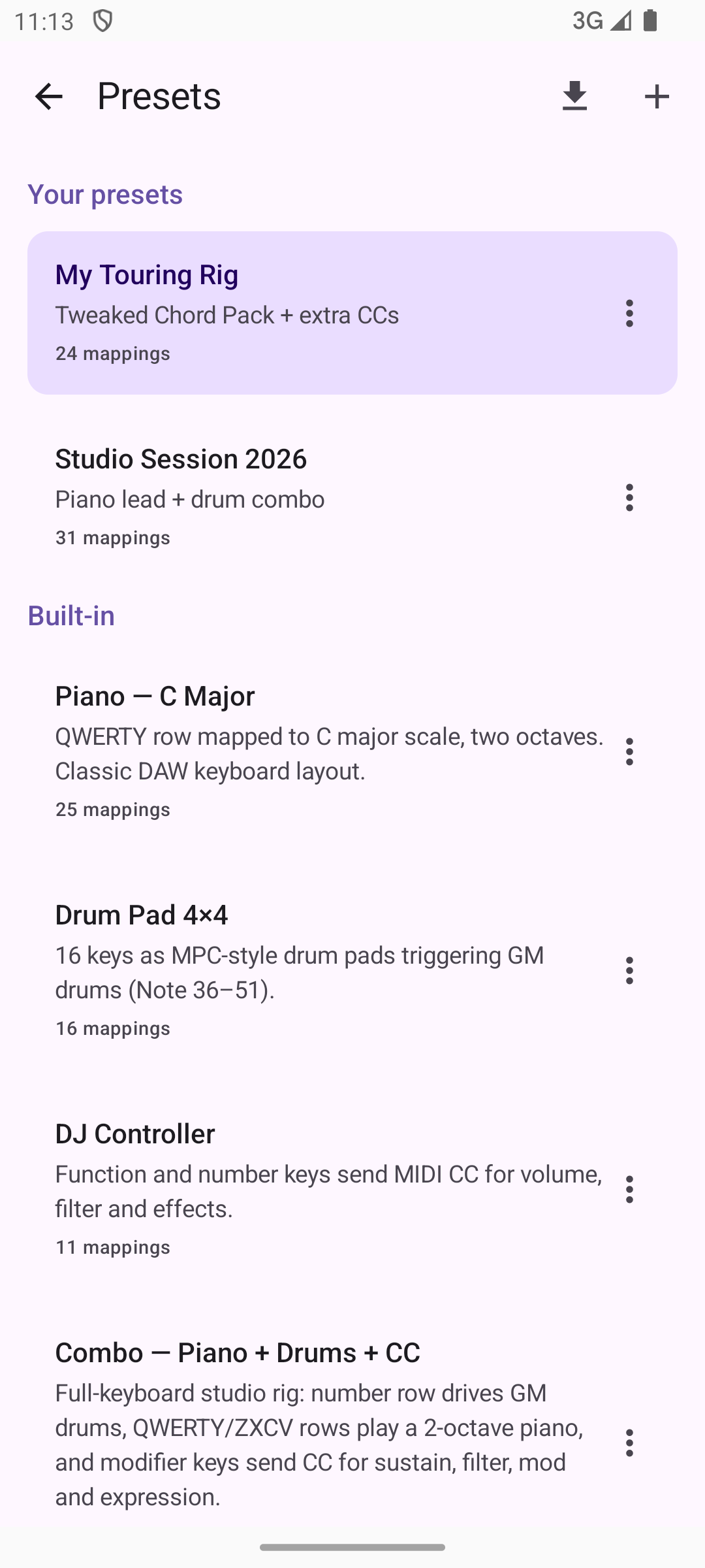 KeyCaster preset list